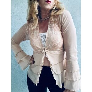 Vintage Y2K Claire Pettibone Georgette Sheer Nylon & Lace Cardigan Blouse M